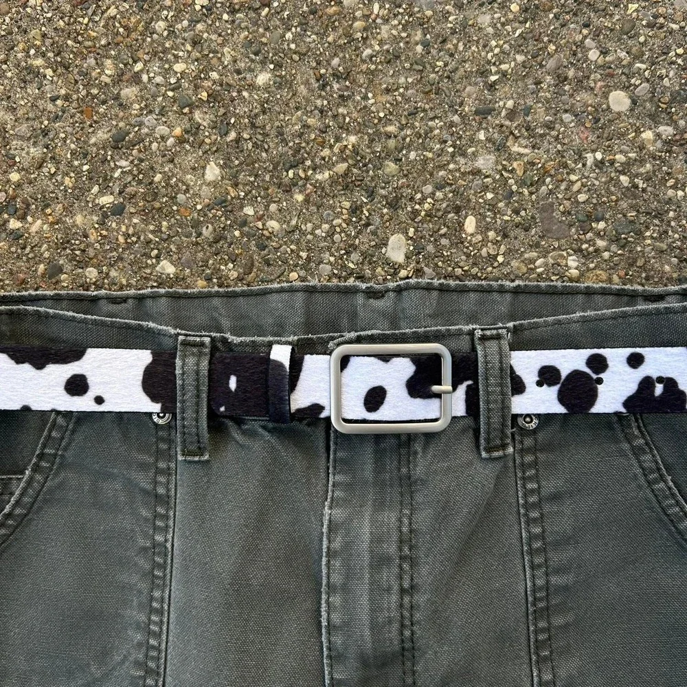 Vintage style cow fur belt american western boho black and white